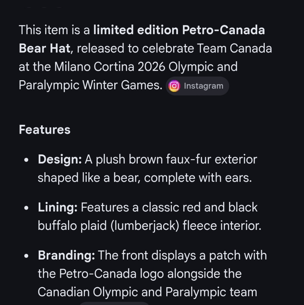 Petro-Canada Bear Hat - Brown Faux Fur with Red Buffalo Plaid Lining - Picture 8 of 8